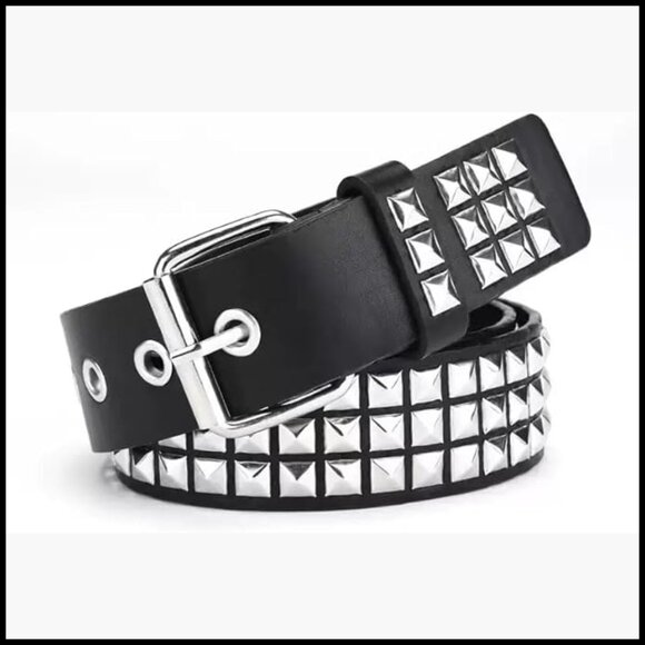 Faux Leather Studded Belt with Pyramid Studs Punk Rock Style main image 4